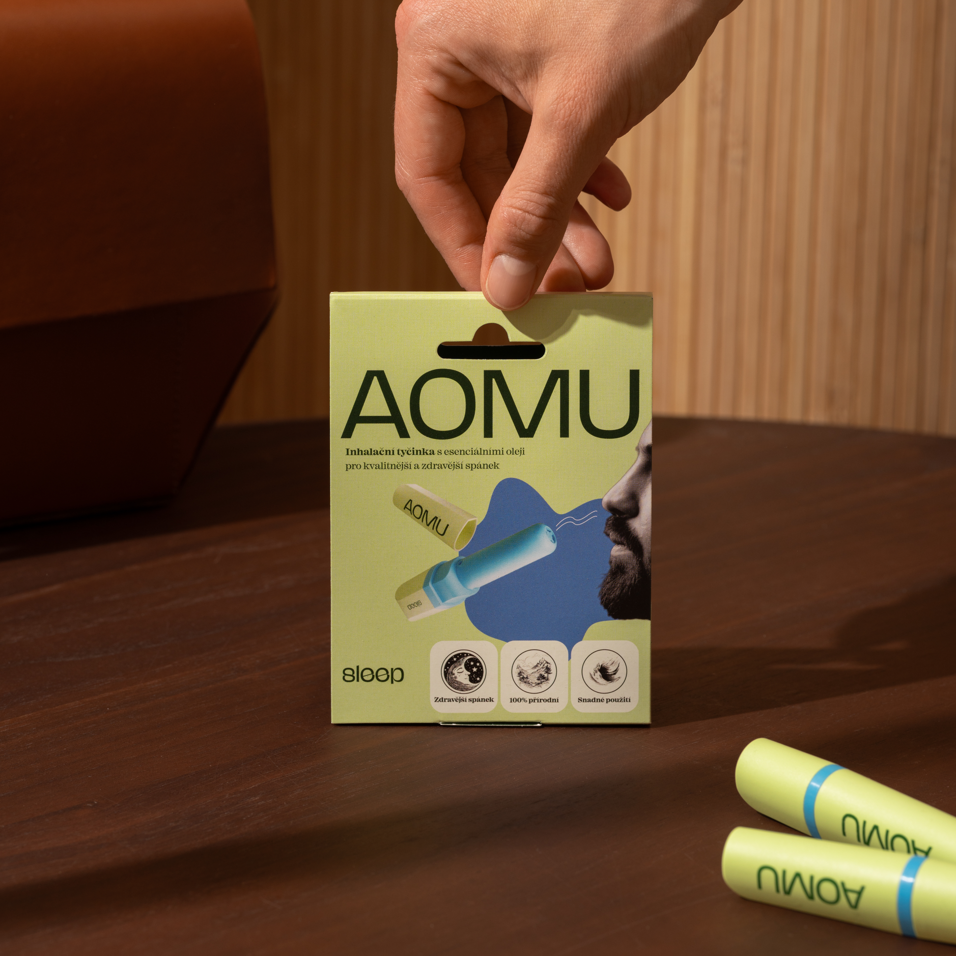 Prodejní obal Inhalační tyčinky s esenciálními oleji AOMU Sleep pro kvalitní spánek